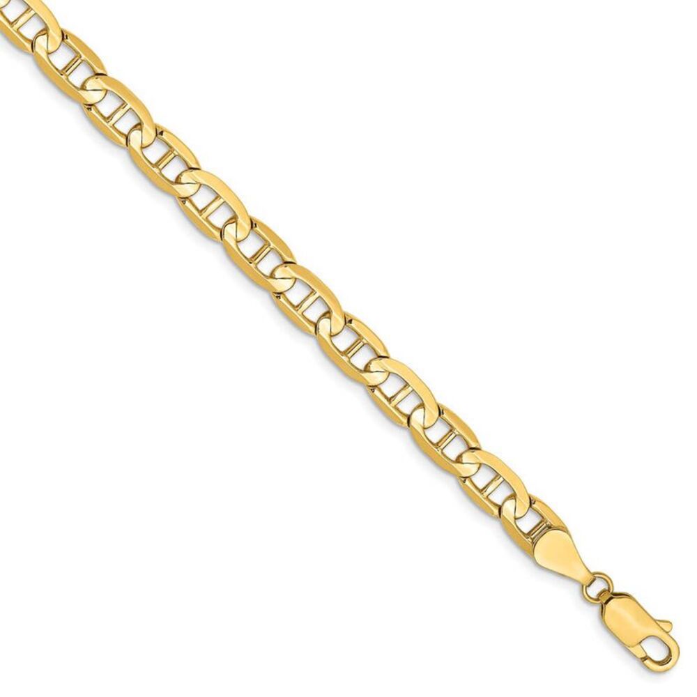 5.25mm, 14k Yellow Gold, Concave Anchor Chain Bracelet, 7 Inch